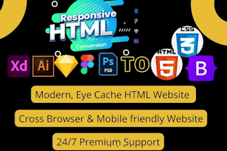 convert psd to html, figma to html, xd to html, sketch to html responsive