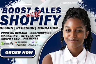 build redesign shopify ecommerce store dropshipping setup etsy printful printify