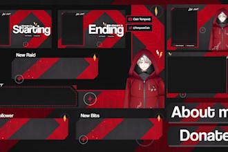 design anime vtuber twitch overlay, stream overlay youtube