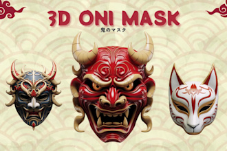 sculpt and modeling 3d japanese mask in blender for 3d print and rendering