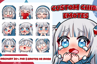 draw cute chibi emotes twitch kawaii stickers emoji, sub badges, pngtuber vtuber