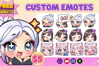 draw twitch emotes, badges, and animated for discord, vtuber