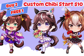 draw custom cute chibi anime character for pfp, sticker, fanart, vtuber