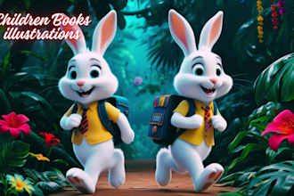 design vibrant 3d children story book illustrations using midjourney ai