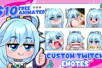 draw chibi twitch animated emotes, sticker, panels, sub badges, vtuber