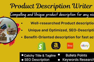 write highly converting shopify descriptions and ecom product descriptions