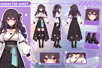 draw character sheet or reference sheet for your character design in anime style