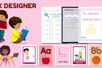 design amazing kids worksheets, flashcards with illustration