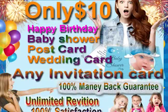 design postcard invitation birthday card in 4hrs