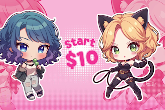 draw a cute chibi anime art on your character, vtuber, oc or fanart