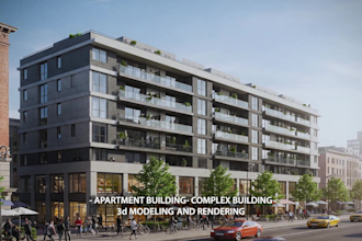 design 3d apartment building exterior rendering, multi family housing