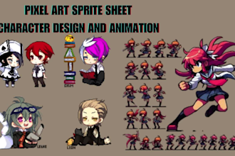 create pixel art sprite sheet, pixel art animation character design 2d animation
