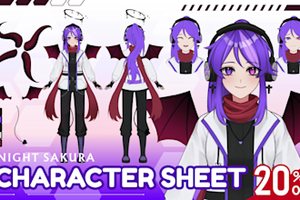 draw character reference sheet in anime style for your vtuber, character design