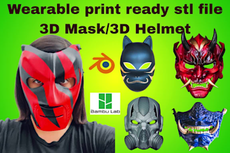sculpt wearable 3d mask 3d helmet half mask cosplay mask print ready stl