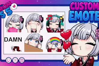 draw cute chibi emotes, twitch emotes, animated emotes, vtuber for stream