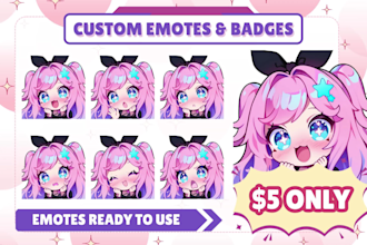 draw custom twitch emotes, chibi emotes, animated emotes, vtuber for stream