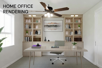 create photorealistic home office 3d interior rendering
