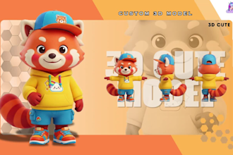 create 3d cute character model animal mascot cartoon and rig for animation game