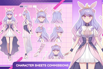 draw character reference sheet in anime style for your vtuber, character sheet