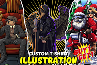 draw custom graphic t shirt design cartoon illustration for clothing brand