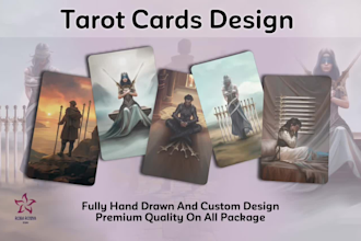 design fully hand drawn custom tarot cards for you