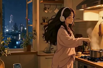 create cool lofi girl loop animation cozy cartoon gif and relaxing music visuals