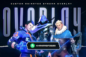 design custom animated twitch overlay, stream logo, obs, kick streamer package