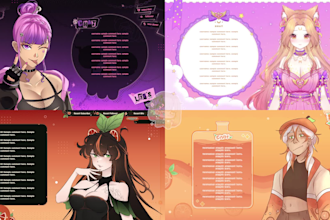 design cute vtuber stream overlays, screens, and panels