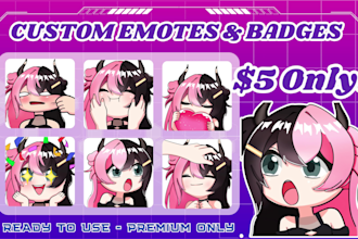draw custom twitch emotes, chibi emotes, animated emote, vtuber emotes for you