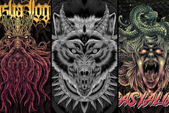 draw detailed dark art illustration for album cover, t shirt and merchandise
