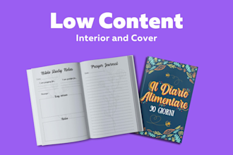 create custom low content interior book and cover for amazon kdp etsy or lulu