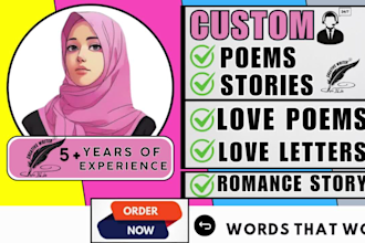 craft custom poems, stories, love poems, love letters, and romance story