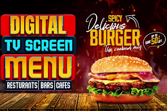 design perfect digital menu board, tv screen menu, static or animated led menu