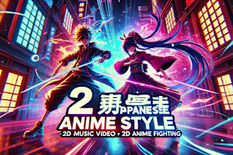 2d japanese anime style, 2d music video, 2d animation video, 2d anime fighting