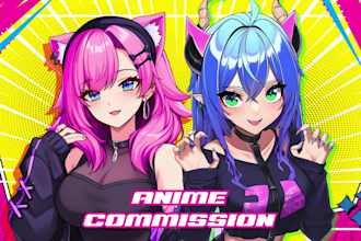 make anime illustration, original character, fanart or vtuber design