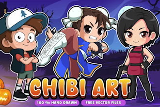 draw chibi anime or cartoon character illustration, stickers