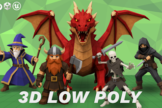 create low poly 3d character for game with rigging and animation
