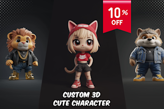 create cute 3d cartoon character models for toys, games, or printing