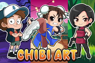 draw chibi or cartoon character illustration and stickers
