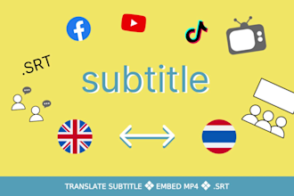 translate english to thai to english subtitle srt file translation caption mp4