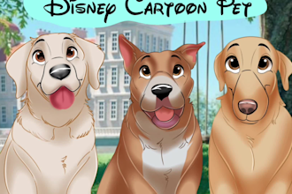 draw your pet into disney cartoon potrait in 24 hours