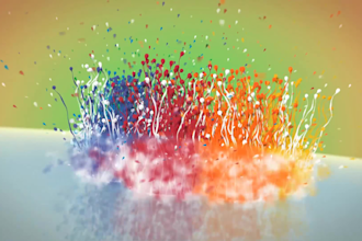 make colorful liquid particles splash animation for the logo