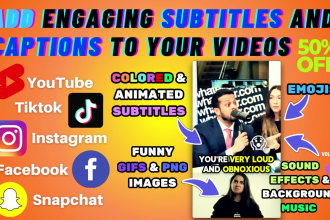 add subtitles and captions to video youtube shorts  tiktok, reels in 1 hour