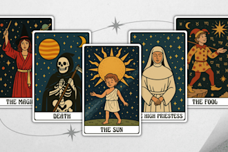 draw custom tarot, oracle, zodiac, tcg, or playing cards with box design