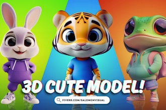 create 3d cute animal character modelling, 3d game animal animation
