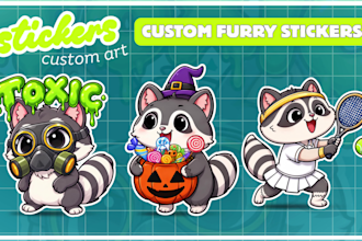 draw cartoon stickers, emoji, emoticon, mascot and furry fursona, sfw, nsfw