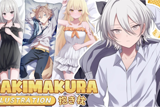 draw custom dakimakura or body pillow of your oc, vtuber, anime character