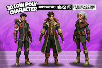 model 3d low poly, character for game, animation and rig