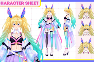 draw character sheet or furry sheet design in anime