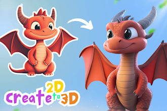 create 2d to 3d design mascot or character for game or animation